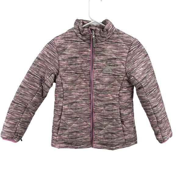 ZeroXposur Puffer Jacket Youth Girls 7/8 Pink Black Stripe Zip Up Quilted Winter - Picture 2 of 6